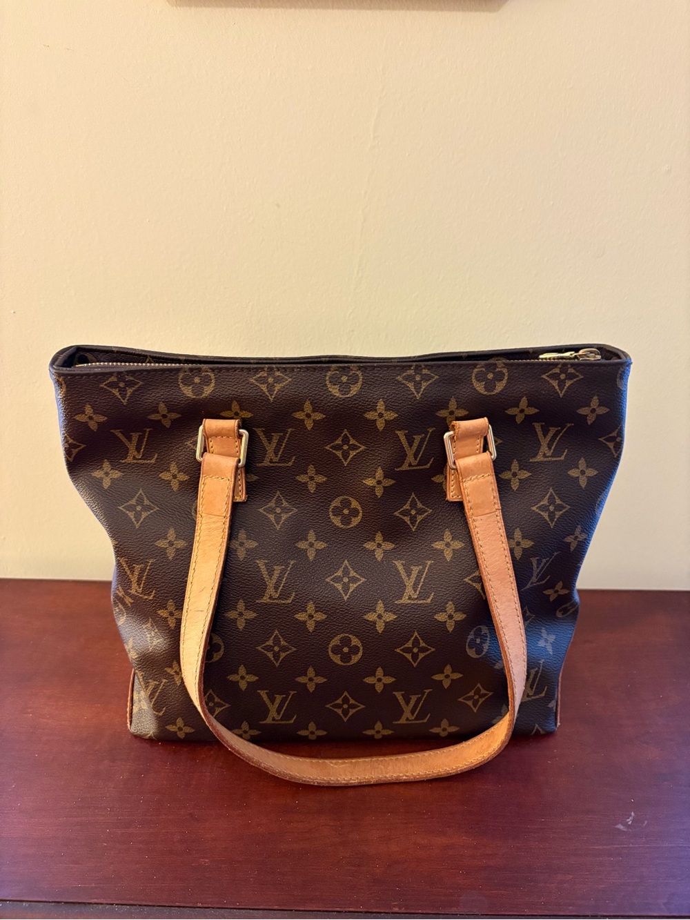 Louis Vuitton Monogram Cabas Piano Canvas Shoulder Bag in Brown with Tan Straps - Picture 2 of 12